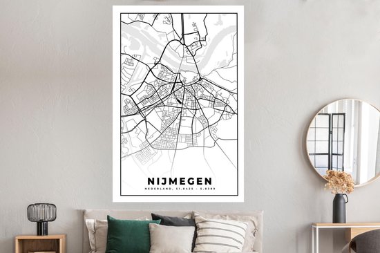 Poster Carte - Nimègue - Zwart - Wit - 120x180 cm XXL