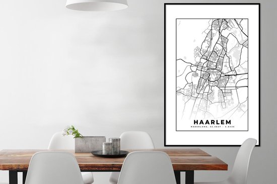 Affiche avec cadre Carte - Haarlem - Zwart - Wit - 80x120 cm