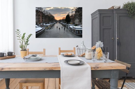 Poster Patinage sur le canal à Amsterdam 120x80 cm - Tirage photo sur Poster (décoration murale salon / chambre) / Poster Villes