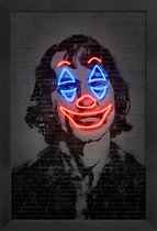 JUNIQE - Poster met houten lijst Neon Joker -13x18 /Grijs & Rood