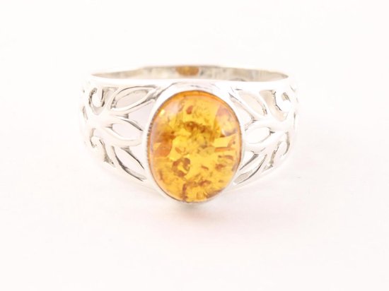 Bague en argent ajouré avec de l'ambre - taille 17,5