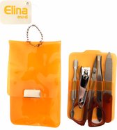 Elina Med - Mini manicure setje - 5-delig in oranje transparant hoesje - 6,5 x 11 cm.