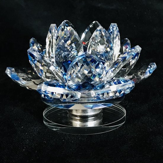 Fleur de lotus en cristal sur platine de luxe de qualité supérieure couleurs bleues 14x7x14cm fait à la main Véritable artisanat.