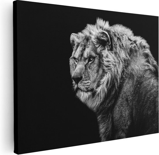 Artaza Canvas Schilderij Leeuw - Zwart Wit - 80x60 - Foto Op Canvas - Canvas Print