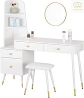 Luxury Buy® kaptafel-makeup tafel- toilet tafel- luxe vanity- opmaak tafel- dressing table- dressoirs- met spiegel- met comfort kruk- wit-goud