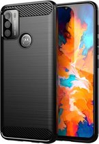 Motorola Moto G50 Hoesje - MobyDefend TPU Gelcase - Geborsteld Metaal + Carbonlook - Zwart - GSM Hoesje - Telefoonhoesje Geschikt Voor: Motorola Moto G50