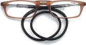 Magneet leesbril donker bruin koord en Bruin Monteur sterkte +2.50