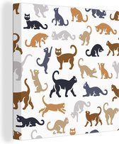 Canvas Schilderij Katten - Patronen - Bruin - 90x90 cm - Wanddecoratie