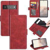 Voor Google Pixel 6 Pro Dual-side magnetische gesp horizontale flip lederen hoes met houder en kaartsleuven en portemonnee (rood)