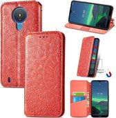 Voor Nokia 1.4 Bloeiende Mandala Reliëfpatroon Magnetische Horizontale Flip Lederen Case met Houder & Kaartsleuven & Portemonnee (Rood)