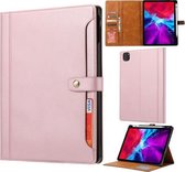 Kalftextuur Dubbele vouwsluiting Horizontale flip-lederen hoes met fotolijst & houder & kaartsleuven & portemonnee voor iPad Pro 12.9 inch 2021 (roségoud)