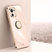 Voor Geschikt voor Xiaomi Mi 11 Lite XINLI Straight 6D Plating Gold Edge TPU Shockproof Case met ringhouder (roze)