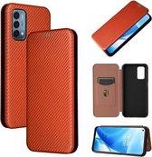 Voor OnePlus Nord N200 5G Koolstofvezel Textuur Magnetische Horizontale Flip TPU + PC + PU Lederen Case met Kaartsleuf (Bruin)