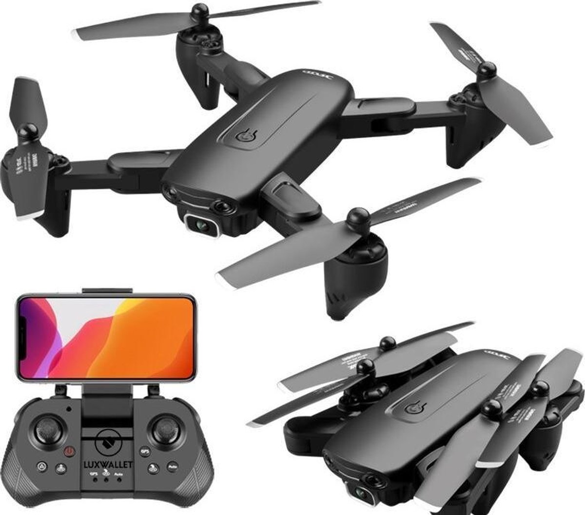 LUXWALLET SG PROX5 - 30Km/h - 200g - HD Camera - Geen vliegbewijs - VR Bril - Drone - Quadcopter - RC + 2x Accu