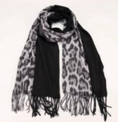 Dames lange sjaal warm met panterprint zwart/grijs