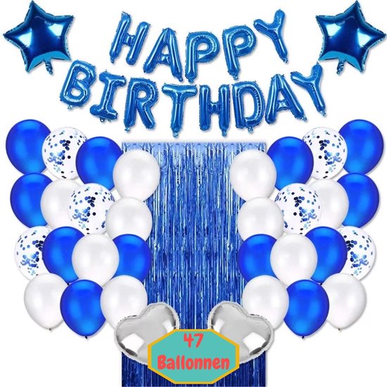 Rodeo doneren luisteraar Baloba® Blauw Wit Verjaardag Decoratie Set - Happy Birthday Slinger -  Verjaardag... | bol.com