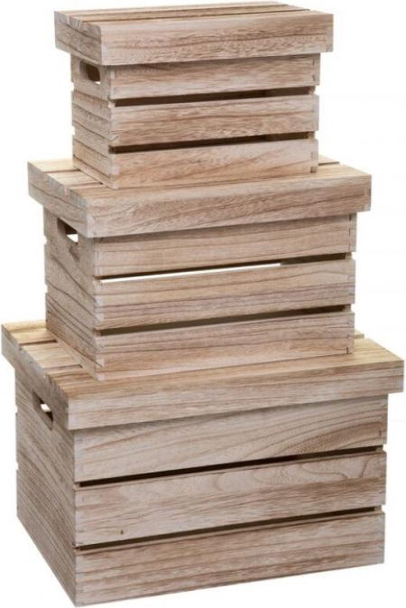 Set 3 houten krattenbox met deksel