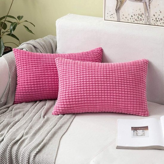 Set van 2 kussenslopen, corduroy, sierkussen, kussensloop, sofakussen, decoratief, sofakussen, kussensloop, zacht voor woonkamer en slaapkamer, 30 x 50 cm, roze rood