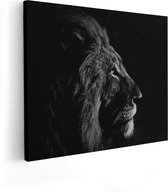 Artaza Canvas Schilderij Leeuw - Leeuwenkop - Zwart Wit - 50x40 - Foto Op Canvas - Canvas Print