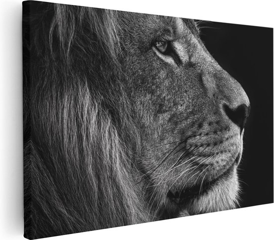 Artaza Canvas Schilderij Leeuw - Leeuwenkop - Zwart Wit - 120x80 - Groot - Foto Op Canvas - Wanddecoratie Woonkamer