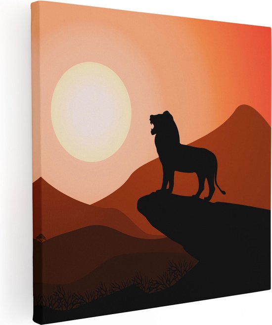 Artaza Canvas Schilderij Lion King - Silhouet Van Een Leeuw - 30x30 - Klein - Foto Op Canvas - Canvas Print