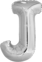 letterballon J folie 86 cm zilver