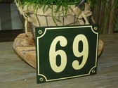 Emaille huisnummer 18x15 groen/creme nr. 69