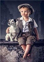 Diamond Painting Volwassenen - Kleine jongen met hondje - 50x70 cm - Vierkante steentjes - Compleet hobbypakket