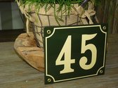 Emaille huisnummer 18x15 groen/creme nr. 45
