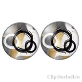 Clip Oorbellen-Cabochon-2 cm-Rond -Modern-Wit-Zwart-Geel-Geen gaatje-Charme Bijoux
