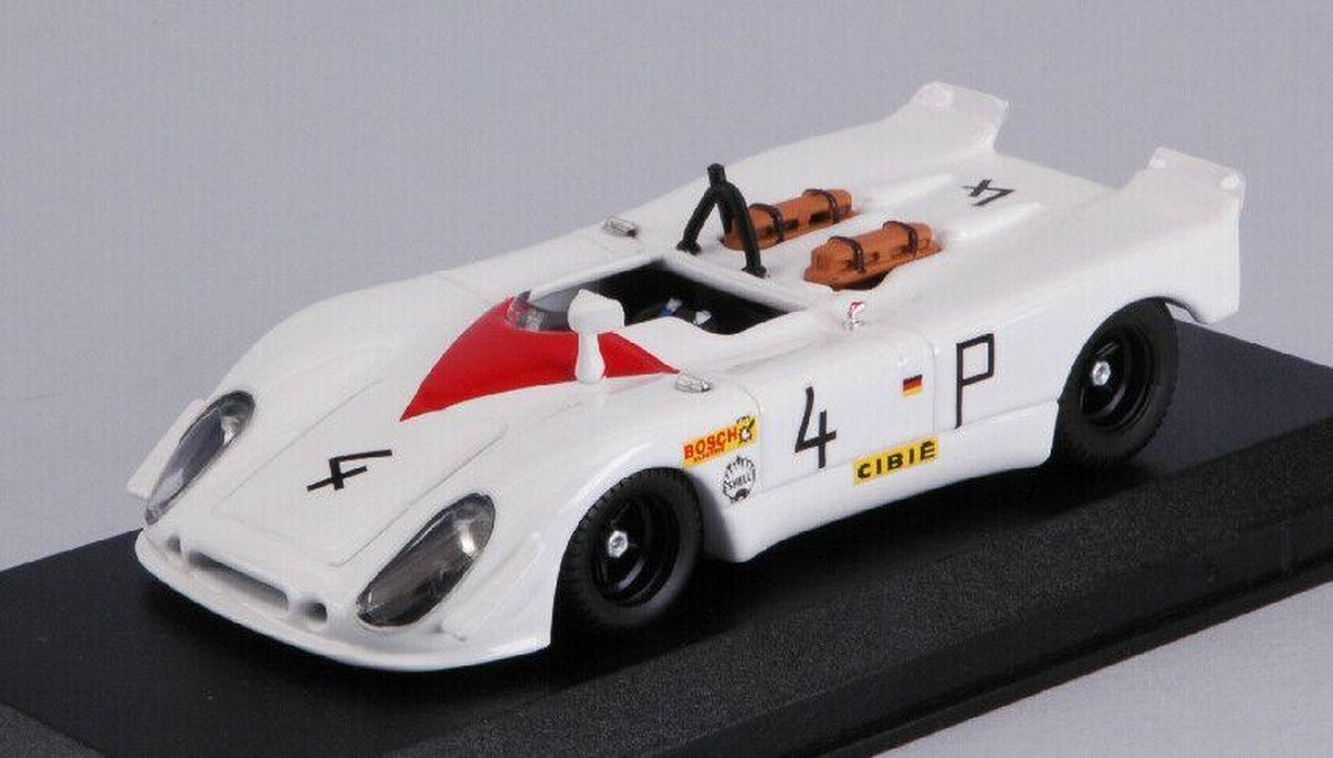 De 1:43 Diecast Modelcar van de Porsche 908/02 Flunder #4 van de 1000km Nürburgring van 1969. De rijders waren Stommelen en Herrmann. De fabrikant van het schaalmodel is Best Model. Dit model is alleen online verkrijgbaar - Best-Models