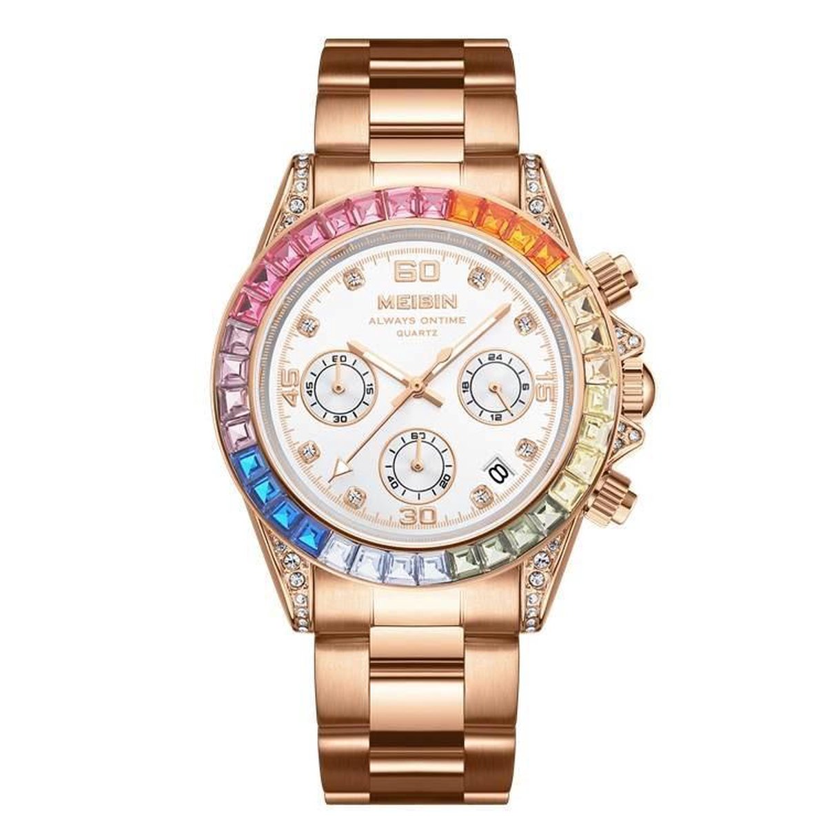 Longbo - Meibin - Dames Horloge - Rosé/Multi color/Wit - 40mm (Productvideo)