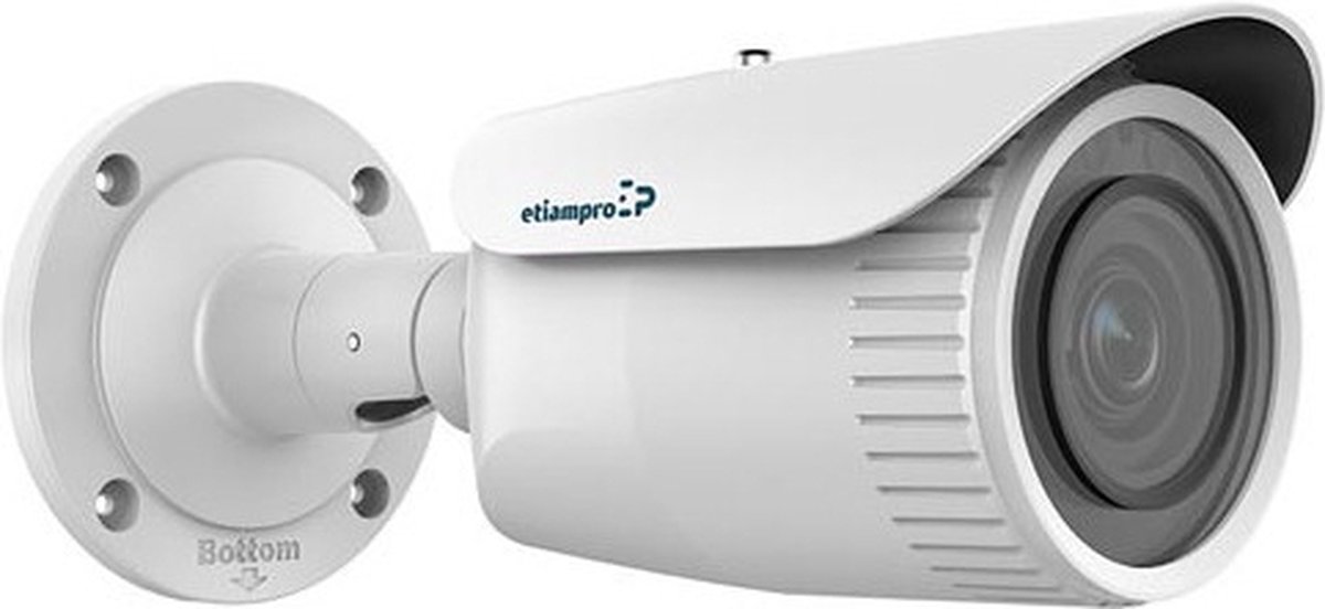 EtiamPro Cilindrische IP-netwerkcamera, bewakingscamera, 2 MP, IR-leds, nachtzicht 30 m, gemotoriseerde varifocale lens, WDR-technologie, PoE-functie, app Guarding Vision, voor binnen en buiten, wit