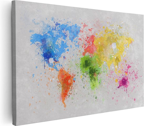 Artaza Canvas Schilderij Wereldkaart Met Verfvlekken - Abstract - 90x60 - Foto Op Canvas - Canvas Print - Muurdecoratie
