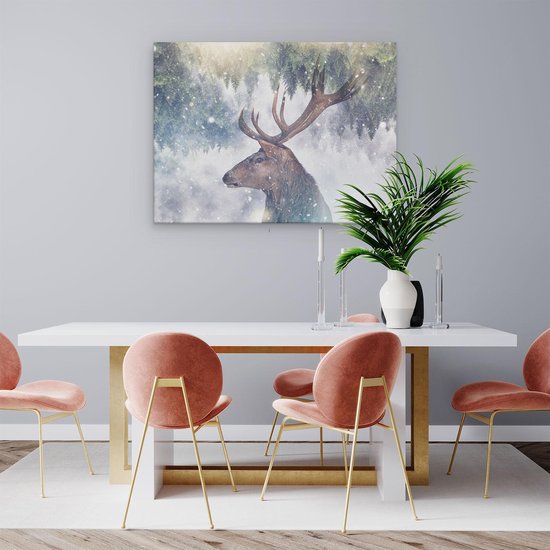 Artaza Peinture sur toile Tête de cerf - Cerf sur fond Arbres - 80x60 - Image sur toile - Impression sur toile