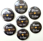 6x button Bride Tribe zwart en 1x Bride to Be Tribal zwart - vrijgezellenfeest - bride to be - button - trouwen