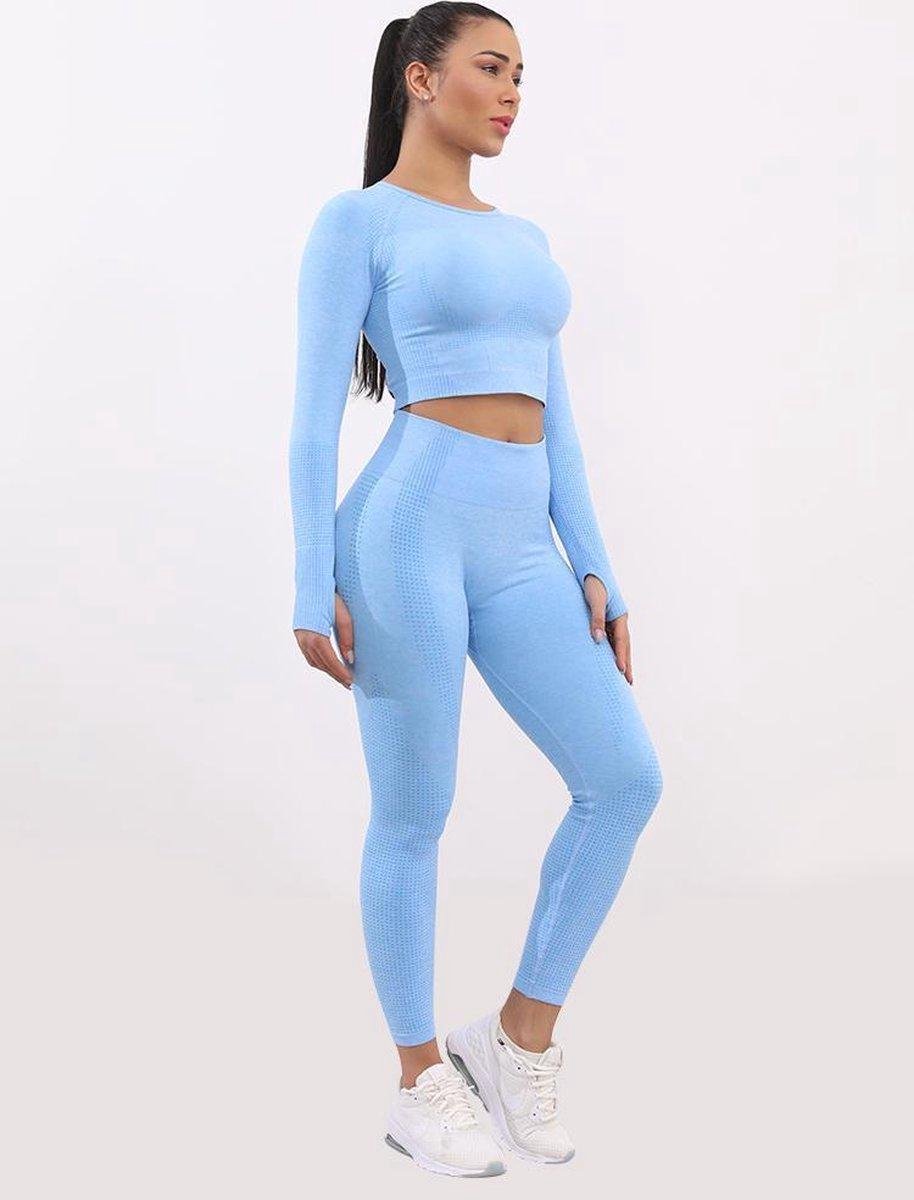 GoedHandel - Sportoutfit / fitness kleding set voor dames / fitness legging + sport top (blauw)