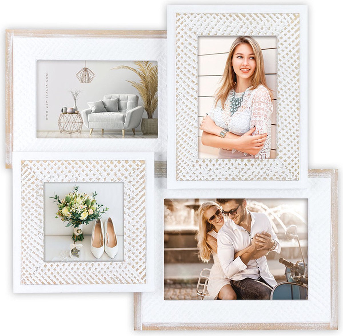 ZEP - Houten Multi Fotolijst Sedan grijs / wit voor foto's 2x 10x15, 1x 10x10, 1x 13x18 (afmeting 38,5x37 cm) - NC744