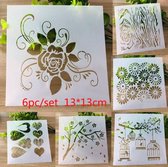 Bullet Journal Plastic Stencils - 6 stuks - Templates - Vogels - Harten - Hearts - Birds - Bloemen - Roos - Mix - Sjablonen - 13 x 13 cm - Handlettering toolkit - Knutselen - Decor