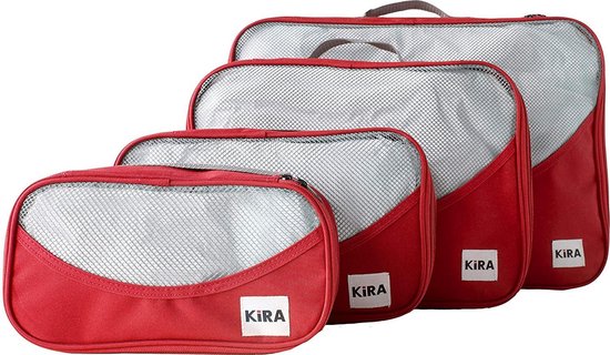 Kira Packing Cubes - Koffertassen - Koffer Organizer - Reistassen set - voor Handbagage, Backpacks & Tassen- 4 Stuks - Rood