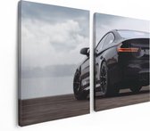 Artaza Canvas Schilderij Tweeluik Zwarte Sportwagen Auto Van Achter - 120x80 - Foto Op Canvas - Canvas Print