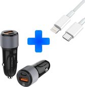 USB-C autolader dual 30 watt - USB-C + QC 3.0 usb poort - Geschikt voor iPhone / Samsung / Oppo / Huawei / Xiaomi - iPhone 12 Mini/Pro/Pro Max autolader - Car charger - Smartphone autolader