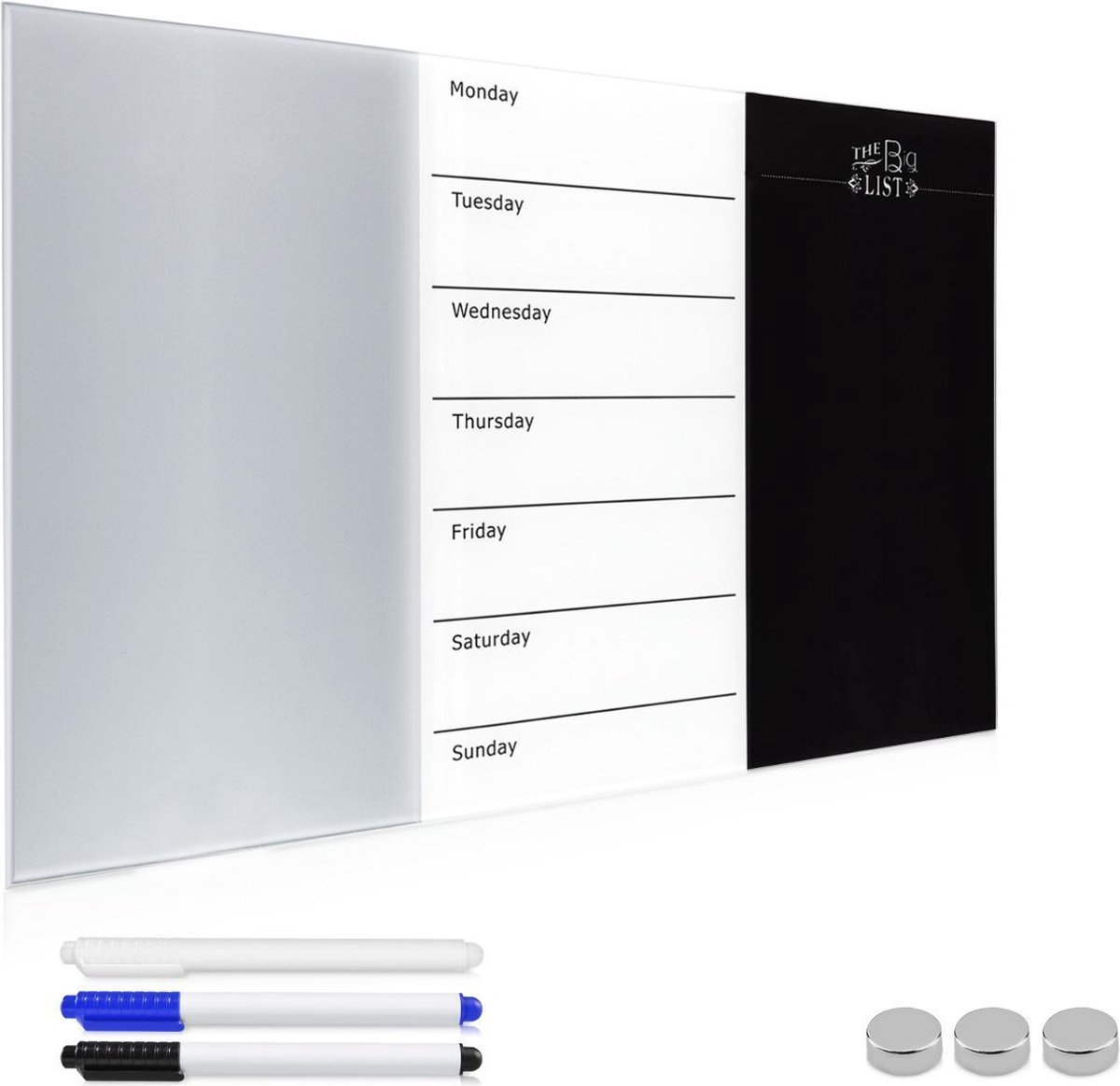 Navaris magnetisch whiteboard met stift - Inclusief weekplanner - Glas - 40 x 60 cm - Uitwisbaar - Met stiften, magneten en montageset - Zwart-wit - Navaris