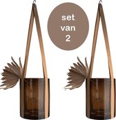 Moodadventures | Set 2 Plantenhangers Bruin Leerlook | Met Ophanghaken | Lengte 75 cm.