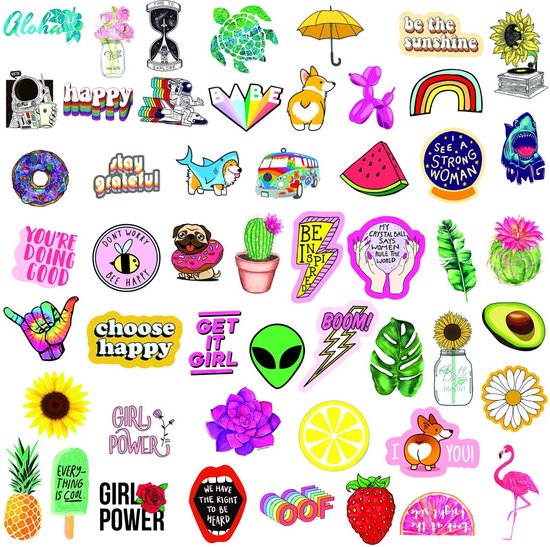 Deter Neem een ​​bad Aanbeveling Aesthetic stickers - vsco girl - 50 stickers - diverse kleuren - voor  laptop, agenda,... | bol.com