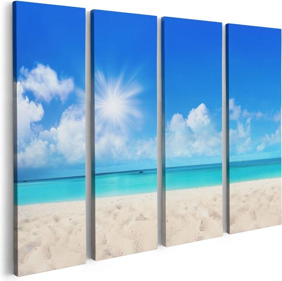 Artaza Canvas Schilderij Vierluik Strand En Zee Met Helder Witte Zand - 80x60 - Foto Op Canvas - Canvas Print