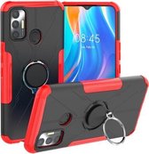 Voor Tecno Spark 7 Armor Bear Schokbestendige pc + TPU-beschermhoes met ringhouder (rood)