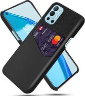 Voor OnePlus 9R Doek Textuur PC + PU lederen achterkant Schokbestendig hoesje met kaartsleuf (zwart)