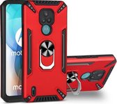 Voor Motorola Moto E7 PC + TPU-beschermhoes met 360 graden draaibare ringhouder (rood)