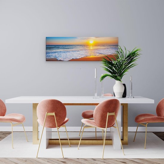 Artaza Canvas Schilderij Strand En Zee Tijdens Zonsondergang - 90x30 cm - Wanddecoratie Woonkamer - Schilderijen - Muurdecoratie